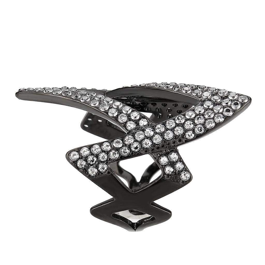 Alamode IP Black Stainless Steel Ring with AAA Grade CZ in Clear Ring - Alamode - Flyclothing LLC