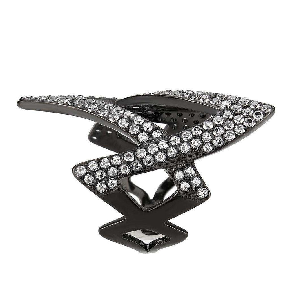 Alamode IP Black Stainless Steel Ring with AAA Grade CZ in Clear Ring - Alamode - Flyclothing LLC