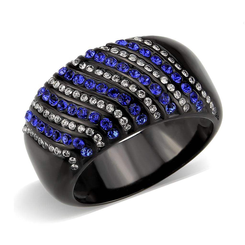 Alamode IP Black Stainless Steel Ring with AAA Grade CZ in Blue Ring - Alamode - Flyclothing LLC