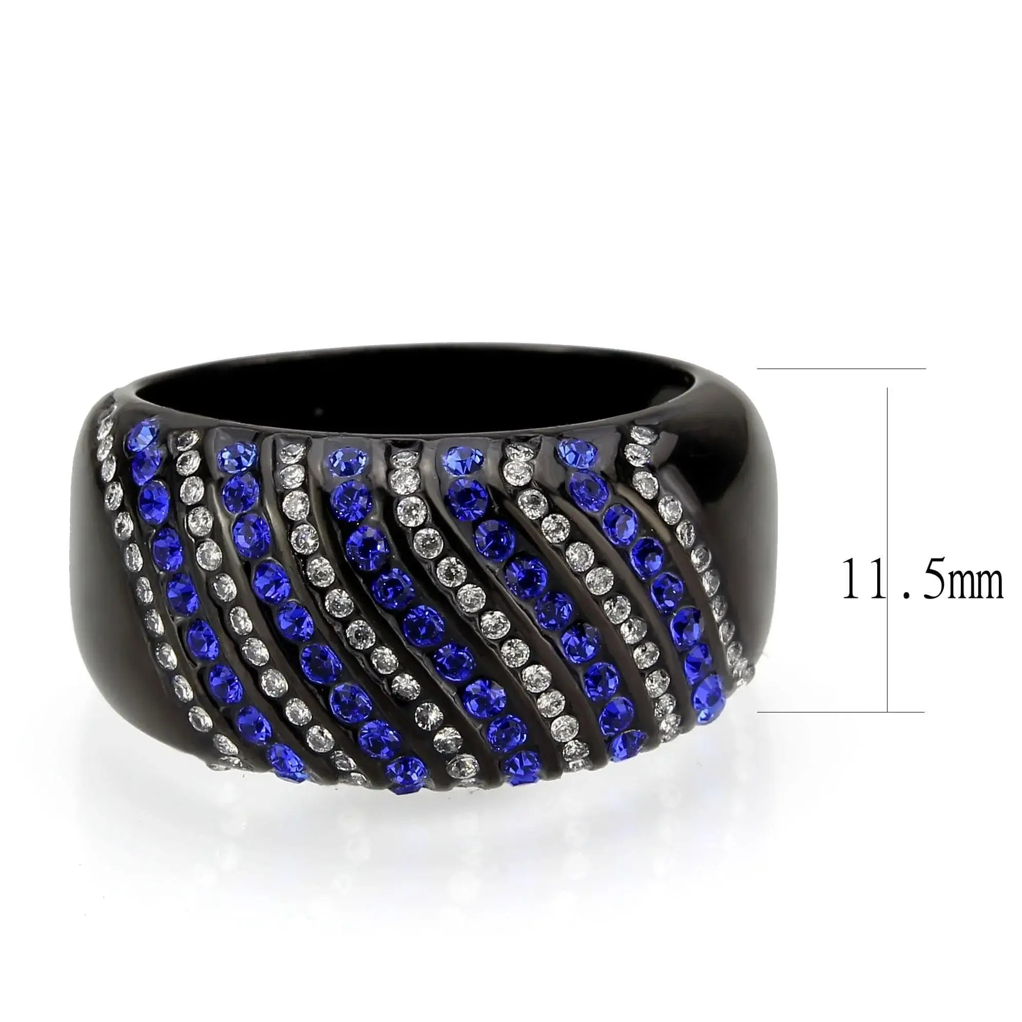 Alamode IP Black Stainless Steel Ring with AAA Grade CZ in Blue Ring - Alamode - Flyclothing LLC