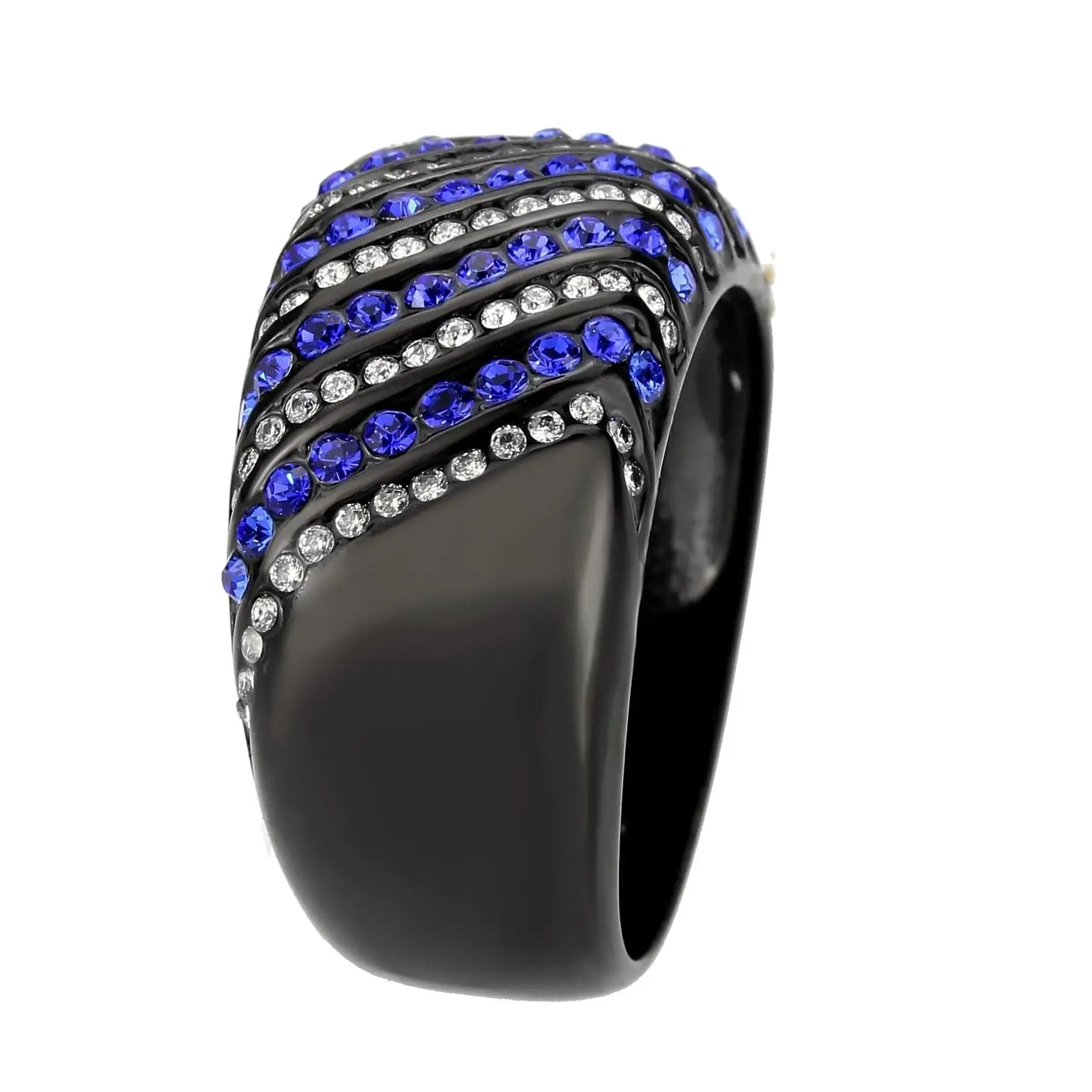 Alamode IP Black Stainless Steel Ring with AAA Grade CZ in Blue Ring - Alamode - Flyclothing LLC