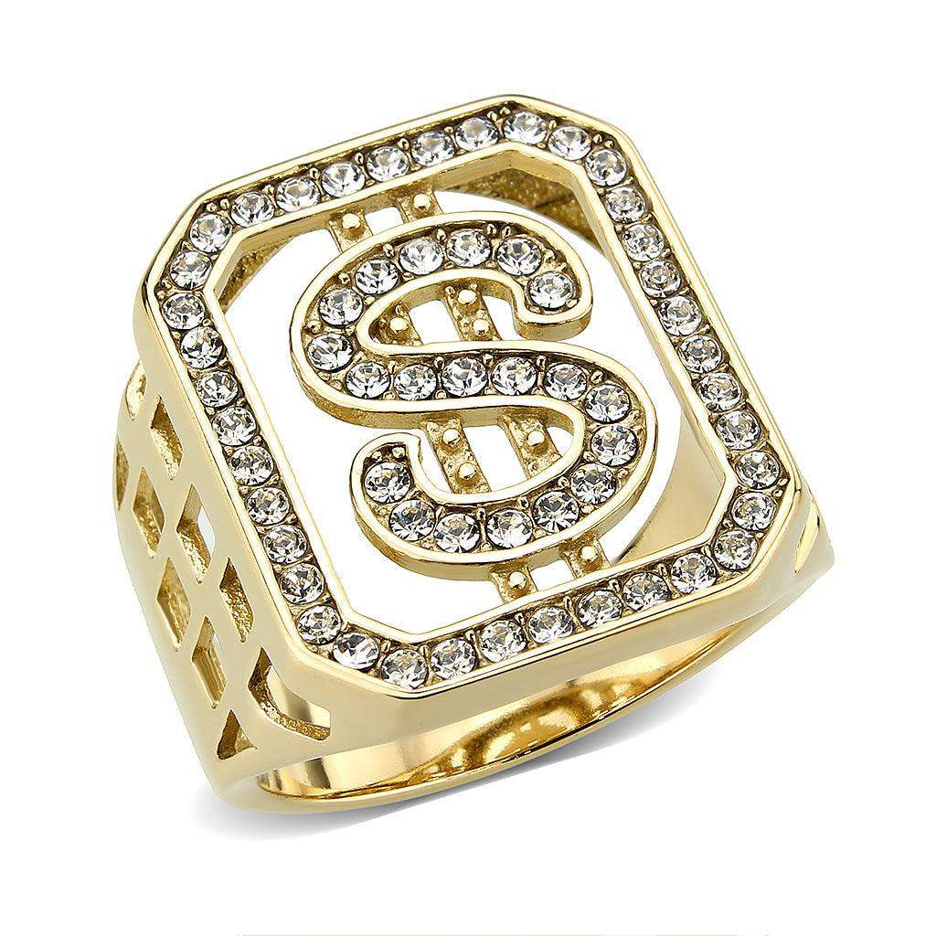 Alamode IP Gold(Ion Plating) Stainless Steel Ring with Top Grade Crystal in Clear - Alamode - Flyclothing LLC