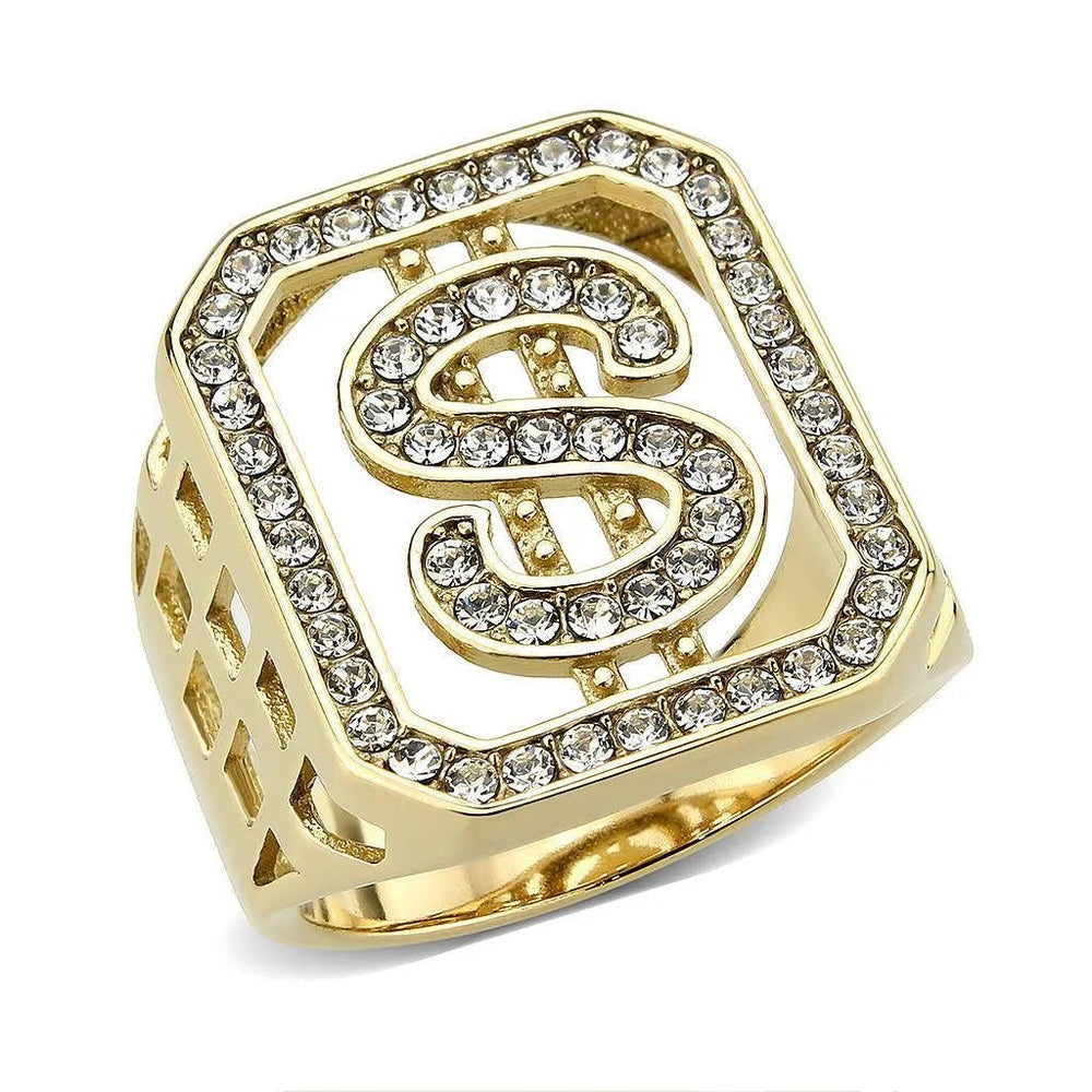 Alamode IP Gold(Ion Plating) Stainless Steel Ring with Top Grade Crystal in Clear - Alamode