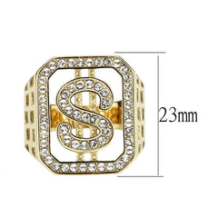 Alamode IP Gold(Ion Plating) Stainless Steel Ring with Top Grade Crystal in Clear - Flyclothing LLC