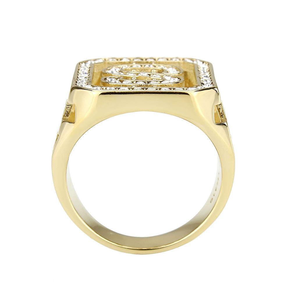 Alamode IP Gold(Ion Plating) Stainless Steel Ring with Top Grade Crystal in Clear - Flyclothing LLC