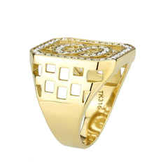 Alamode IP Gold(Ion Plating) Stainless Steel Ring with Top Grade Crystal in Clear - Flyclothing LLC