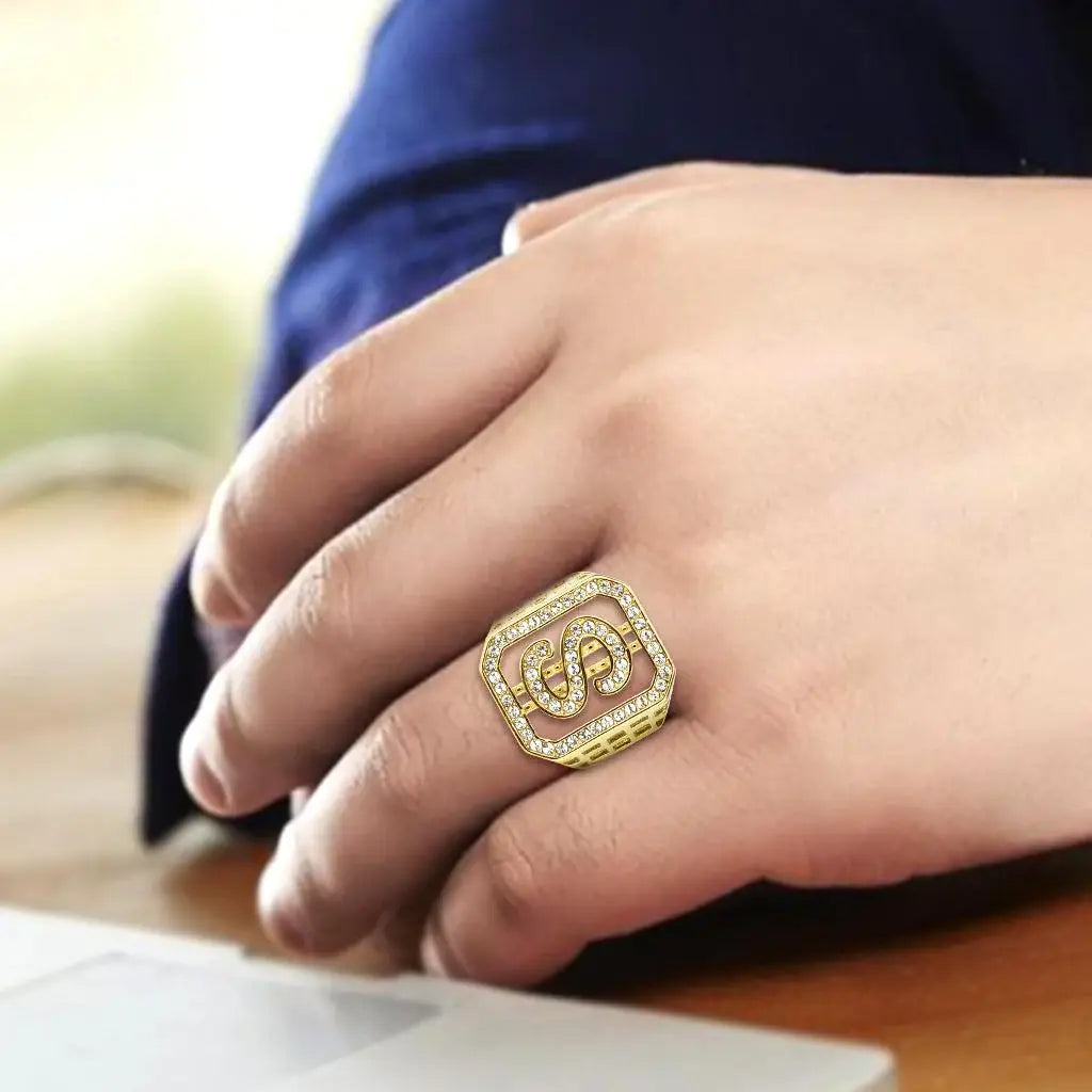 Alamode IP Gold(Ion Plating) Stainless Steel Ring with Top Grade Crystal in Clear - Alamode - Flyclothing LLC