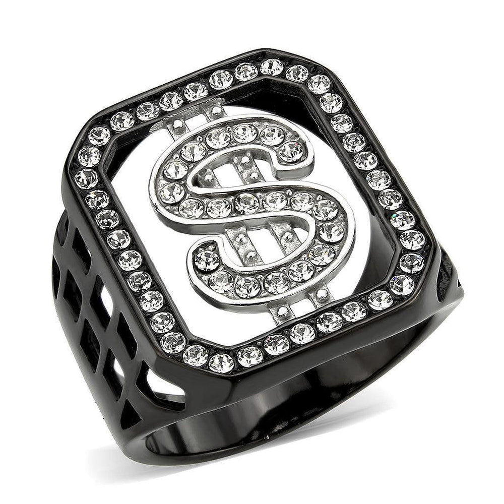Alamode Two Tone IP Black (Ion Plating) Stainless Steel Ring with Top Grade Crystal in Clear - Alamode