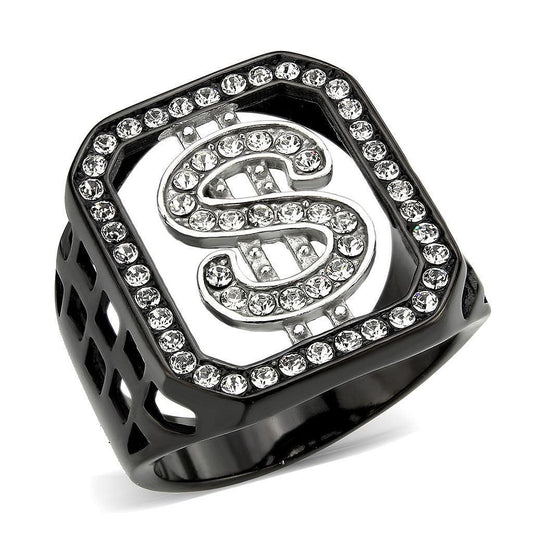 Alamode Two Tone IP Black (Ion Plating) Stainless Steel Ring with Top Grade Crystal in Clear - Alamode