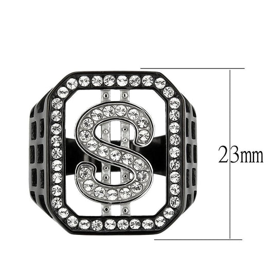 Alamode Two Tone IP Black (Ion Plating) Stainless Steel Ring with Top Grade Crystal in Clear - Flyclothing LLC