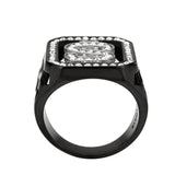 Alamode Two Tone IP Black (Ion Plating) Stainless Steel Ring with Top Grade Crystal in Clear - Alamode