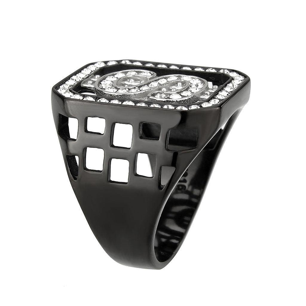 Alamode Two Tone IP Black (Ion Plating) Stainless Steel Ring with Top Grade Crystal in Clear - Alamode