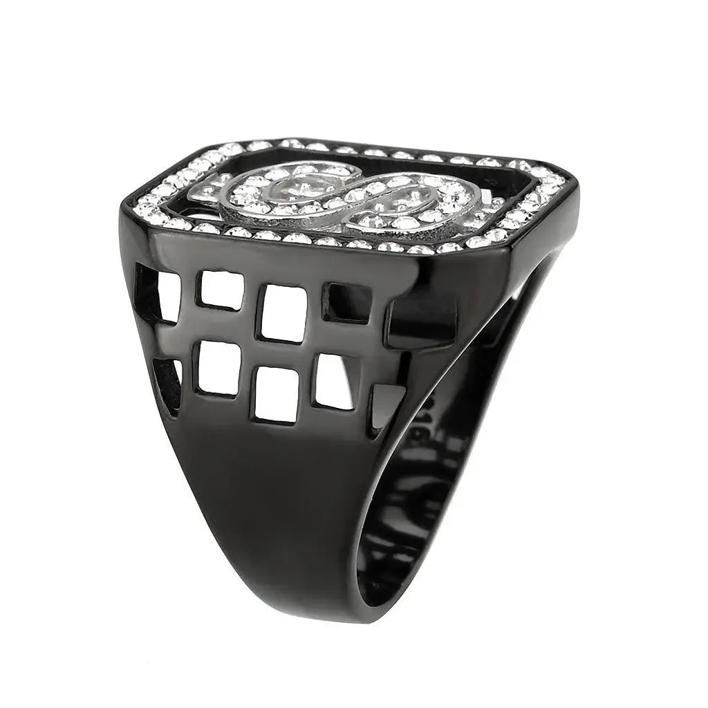 Alamode Two Tone IP Black (Ion Plating) Stainless Steel Ring with Top Grade Crystal in Clear - Alamode - Flyclothing LLC
