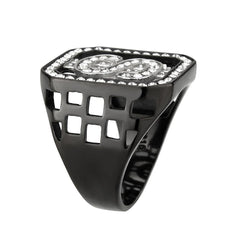 Alamode Two Tone IP Black (Ion Plating) Stainless Steel Ring with Top Grade Crystal in Clear - Alamode