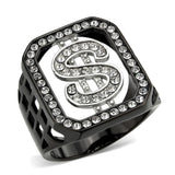 Alamode Two Tone IP Black (Ion Plating) Stainless Steel Ring with Top Grade Crystal in Clear - Alamode