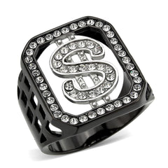 Alamode Two Tone IP Black (Ion Plating) Stainless Steel Ring with Top Grade Crystal in Clear - Flyclothing LLC