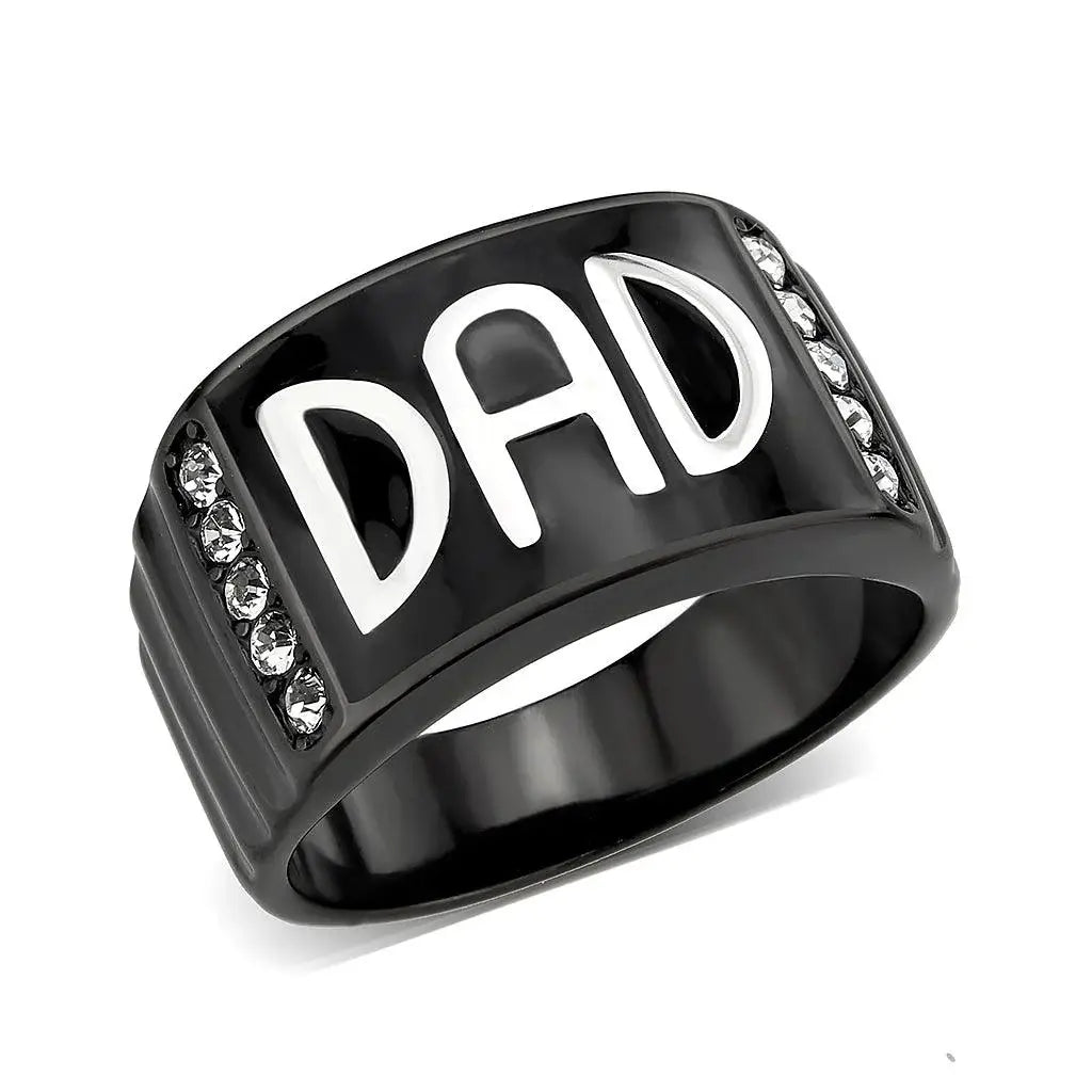 Alamode Two Tone IP Black (Ion Plating) Stainless Steel Ring with Top Grade Crystal in Clear - Alamode - Flyclothing LLC