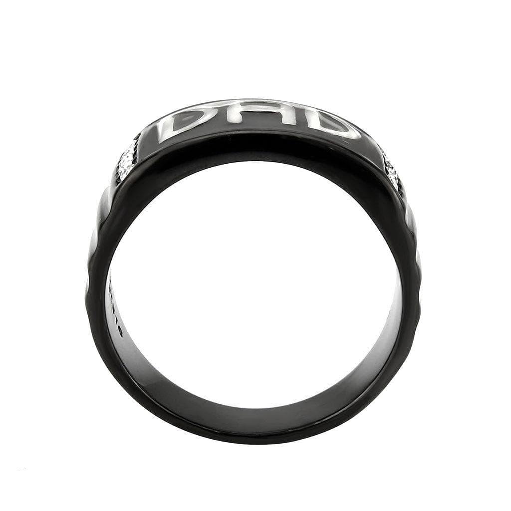 Alamode Two Tone IP Black (Ion Plating) Stainless Steel Ring with Top Grade Crystal in Clear - Alamode