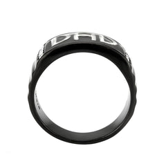 Alamode Two Tone IP Black (Ion Plating) Stainless Steel Ring with Top Grade Crystal in Clear - Alamode