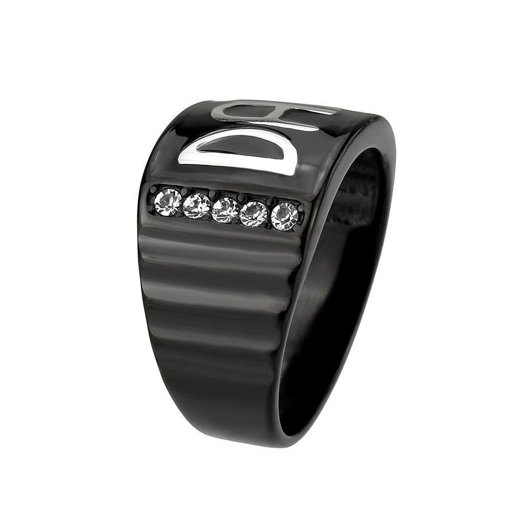 Alamode Two Tone IP Black (Ion Plating) Stainless Steel Ring with Top Grade Crystal in Clear - Alamode