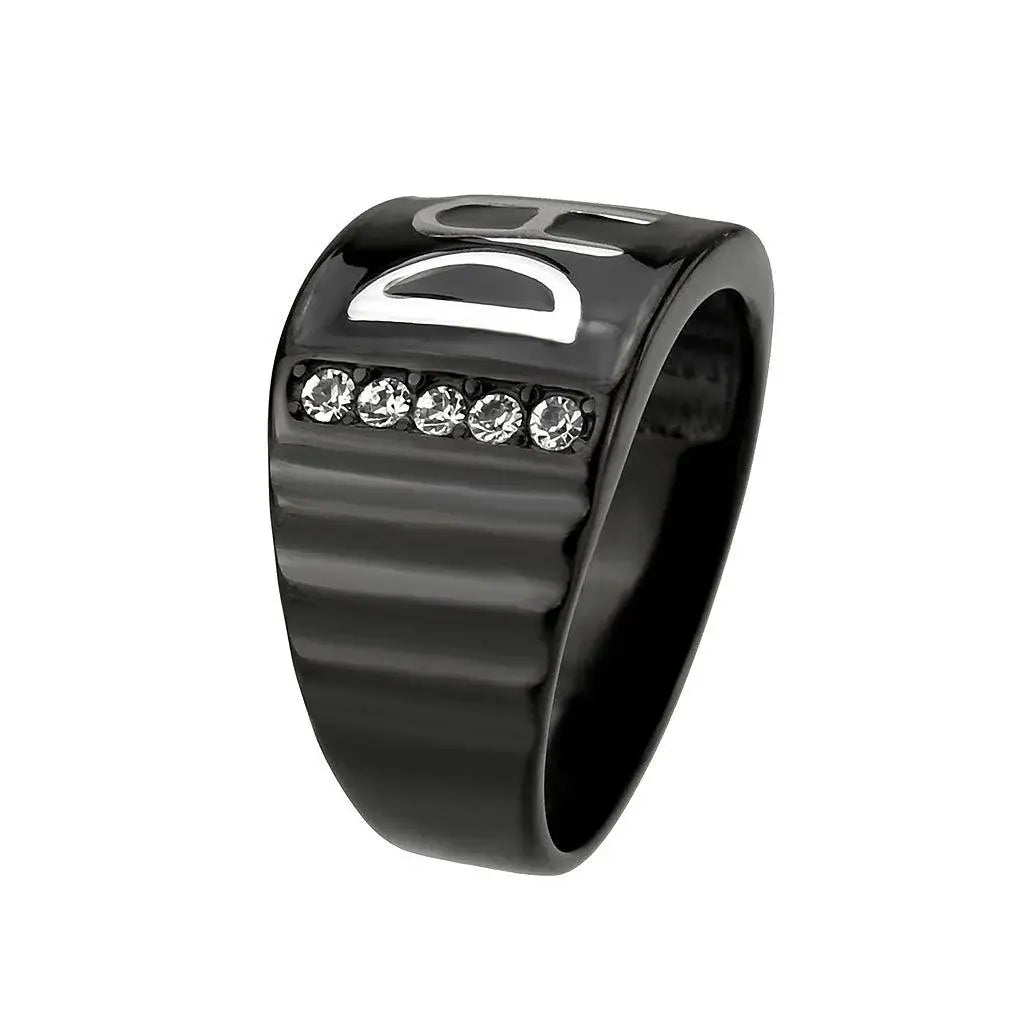 Alamode Two Tone IP Black (Ion Plating) Stainless Steel Ring with Top Grade Crystal in Clear - Alamode - Flyclothing LLC