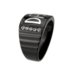 Alamode Two Tone IP Black (Ion Plating) Stainless Steel Ring with Top Grade Crystal in Clear - Alamode