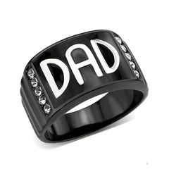 Alamode Two Tone IP Black (Ion Plating) Stainless Steel Ring with Top Grade Crystal in Clear - Flyclothing LLC