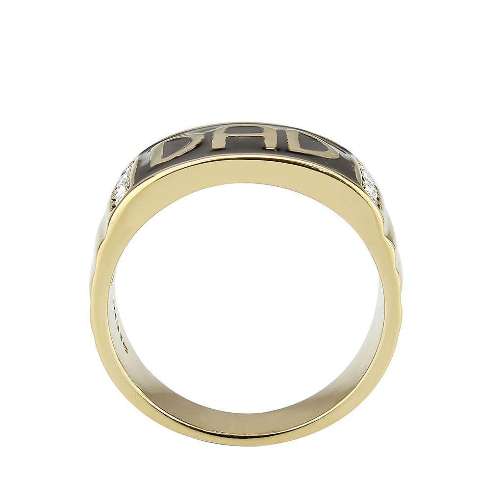 Alamode IP Gold(Ion Plating) Stainless Steel Ring with Top Grade Crystal in Clear - Flyclothing LLC