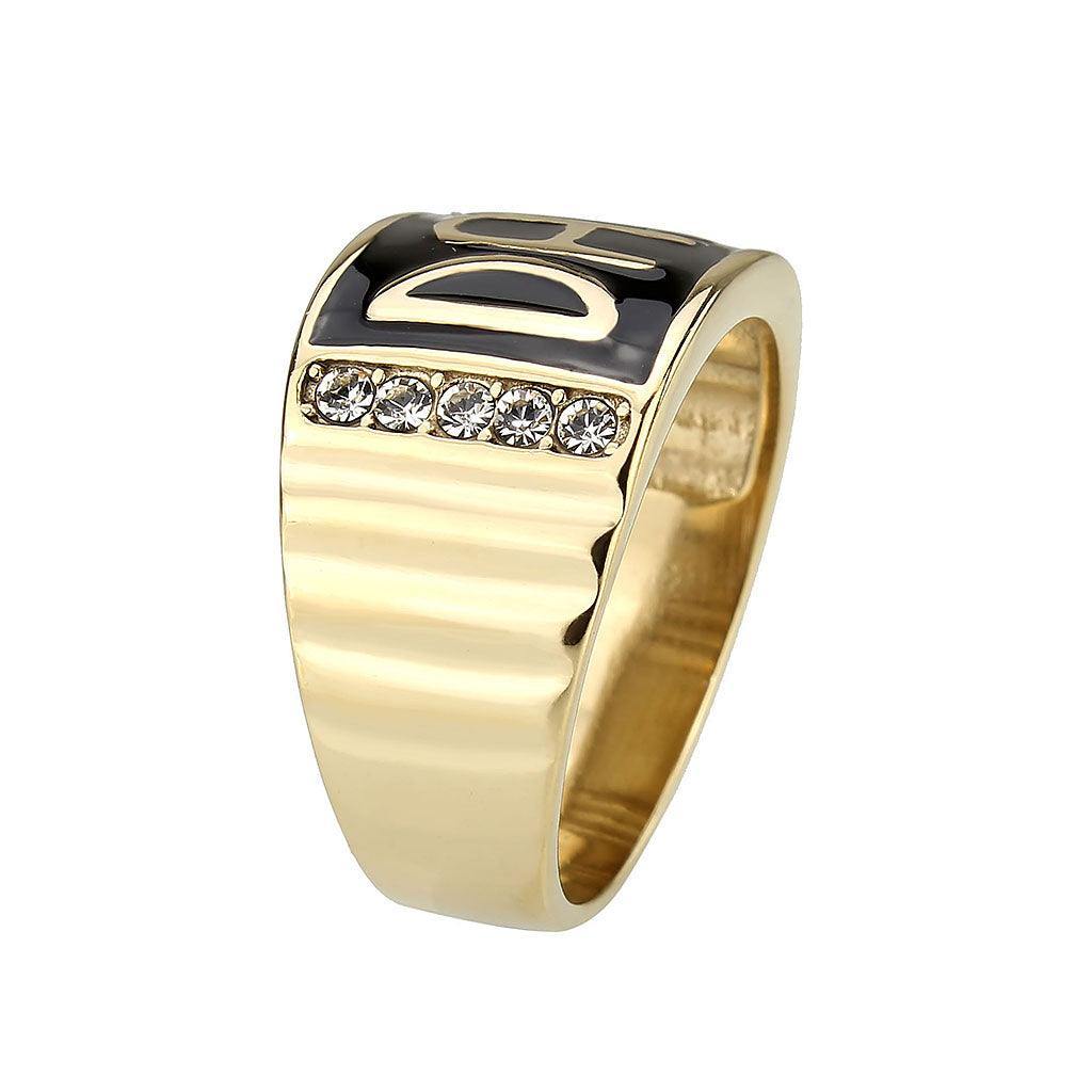 Alamode IP Gold(Ion Plating) Stainless Steel Ring with Top Grade Crystal in Clear - Flyclothing LLC