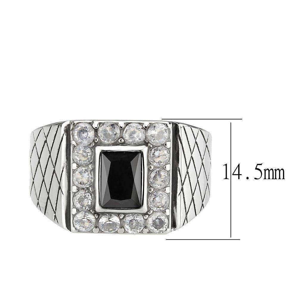 Alamode High polished (no plating) Stainless Steel Ring with AAA Grade CZ in Jet - Alamode - Flyclothing LLC
