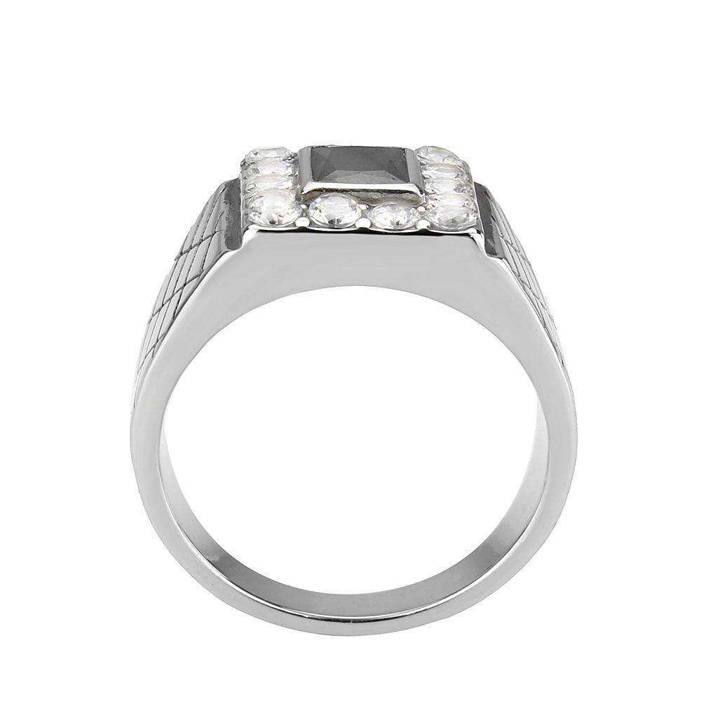 Alamode High polished (no plating) Stainless Steel Ring with AAA Grade CZ in Jet - Alamode - Flyclothing LLC
