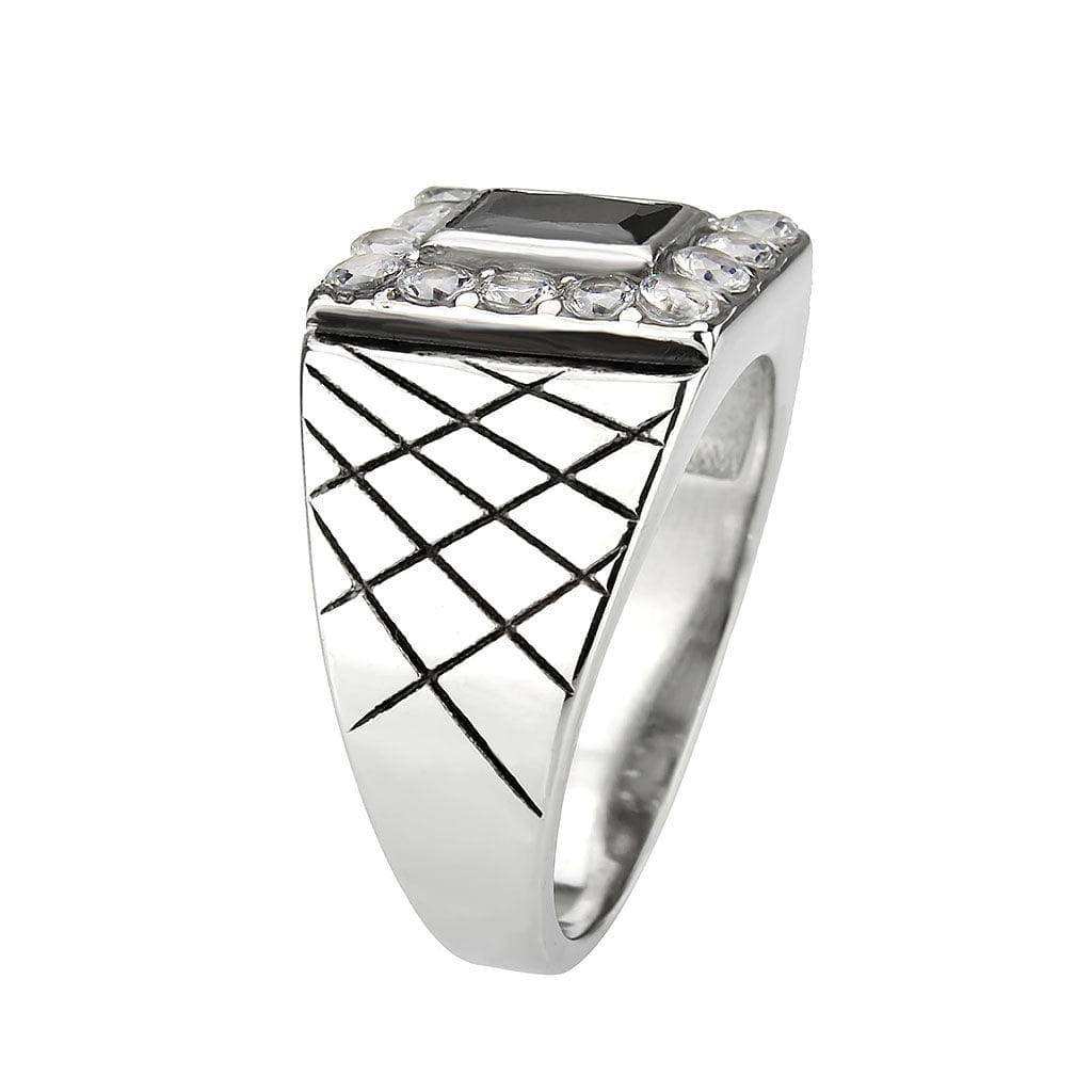 Alamode High polished (no plating) Stainless Steel Ring with AAA Grade CZ in Jet - Alamode - Flyclothing LLC