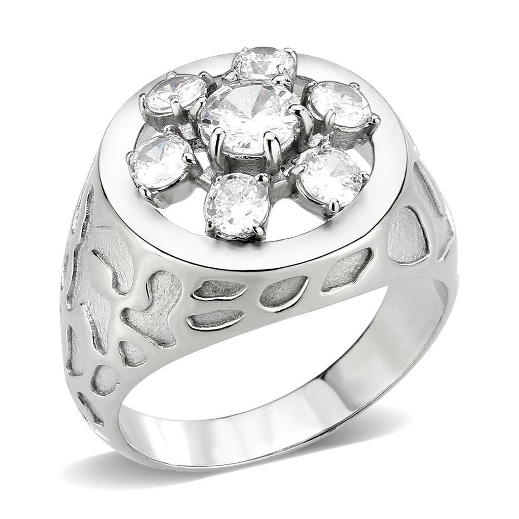 Alamode High polished (no plating) Stainless Steel Ring with AAA Grade CZ in Clear - Alamode