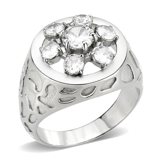 Alamode High polished (no plating) Stainless Steel Ring with AAA Grade CZ in Clear - Alamode