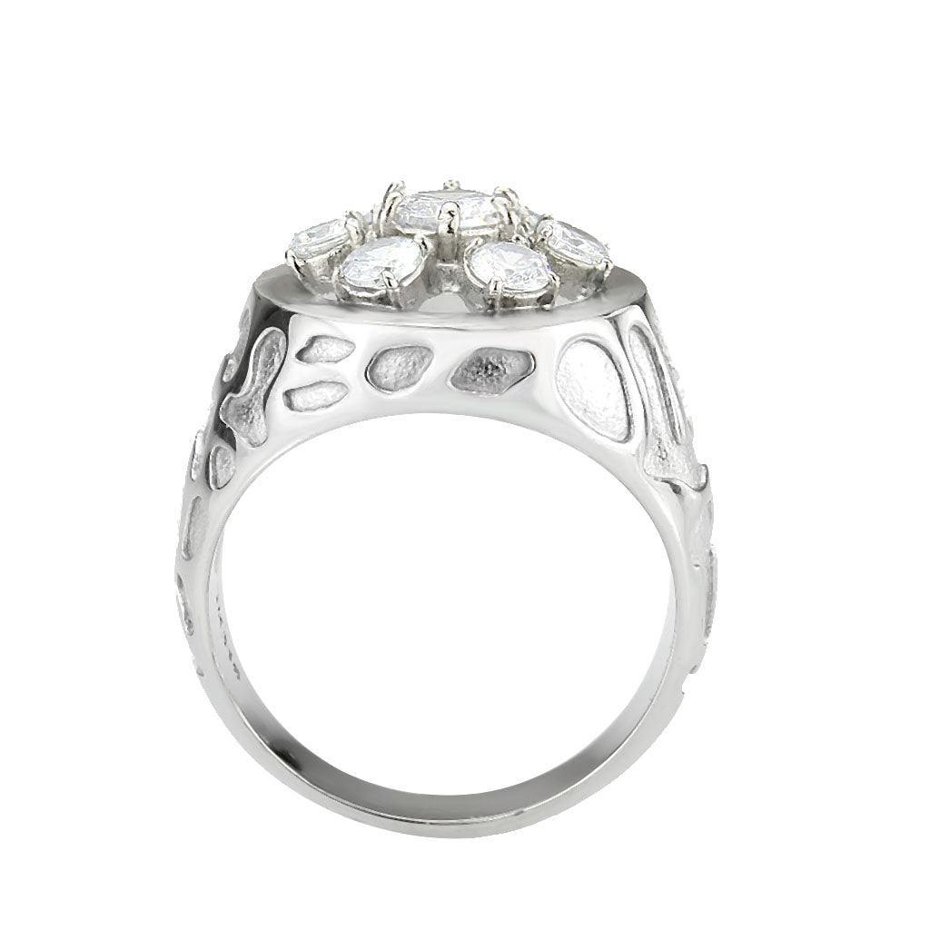 Alamode High polished (no plating) Stainless Steel Ring with AAA Grade CZ in Clear - Flyclothing LLC