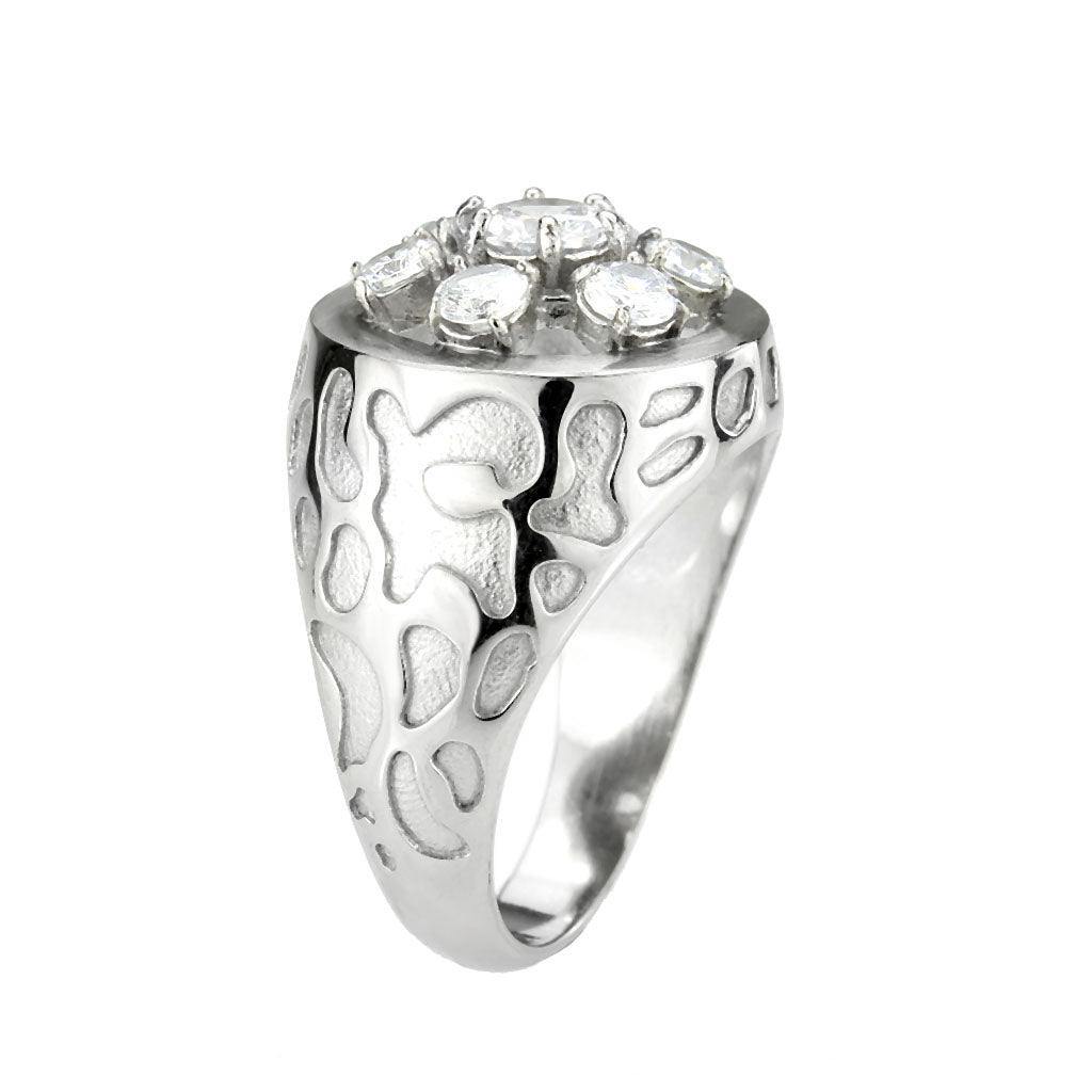 Alamode High polished (no plating) Stainless Steel Ring with AAA Grade CZ in Clear - Alamode