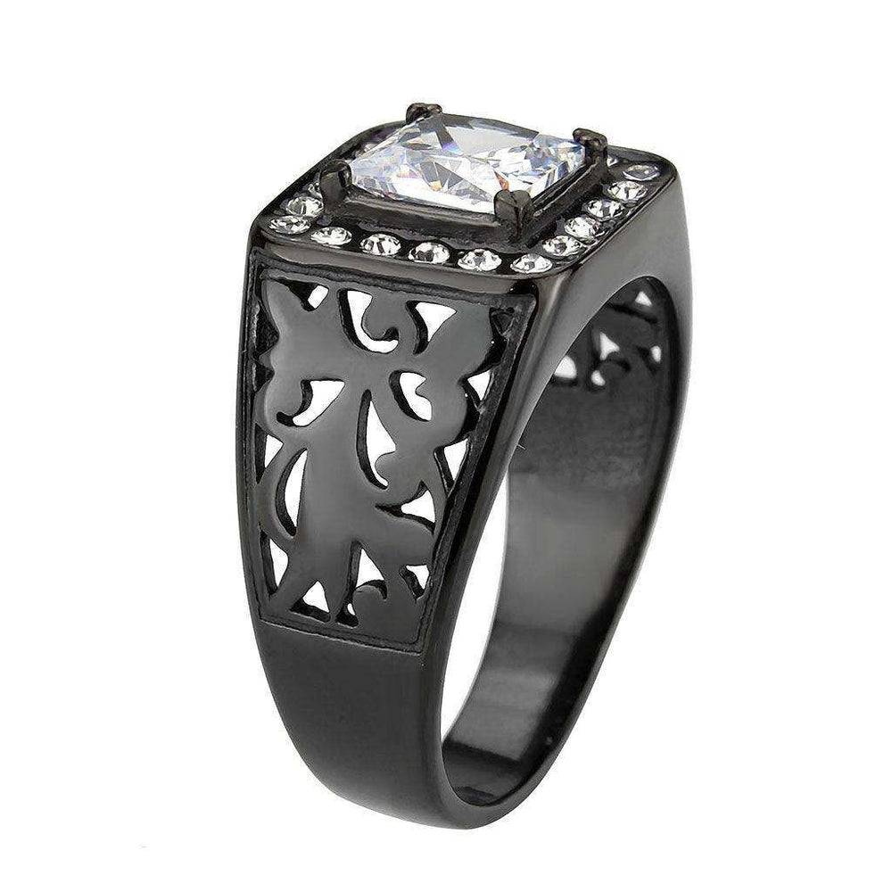 Alamode IP Black (Ion Plating) Stainless Steel Ring with AAA Grade CZ in Clear - Alamode - Flyclothing LLC