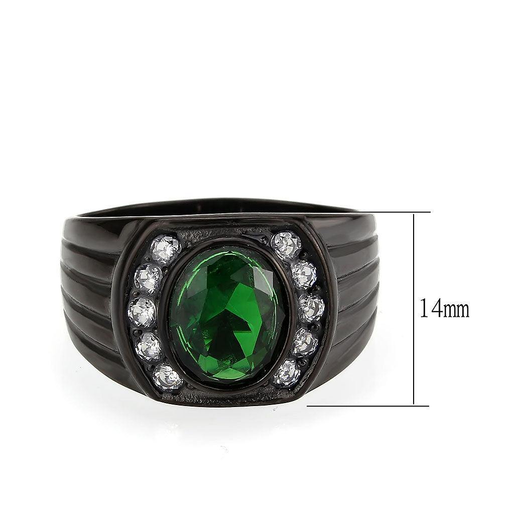 Alamode IP Black (Ion Plating) Stainless Steel Ring with Synthetic in Emerald - Flyclothing LLC