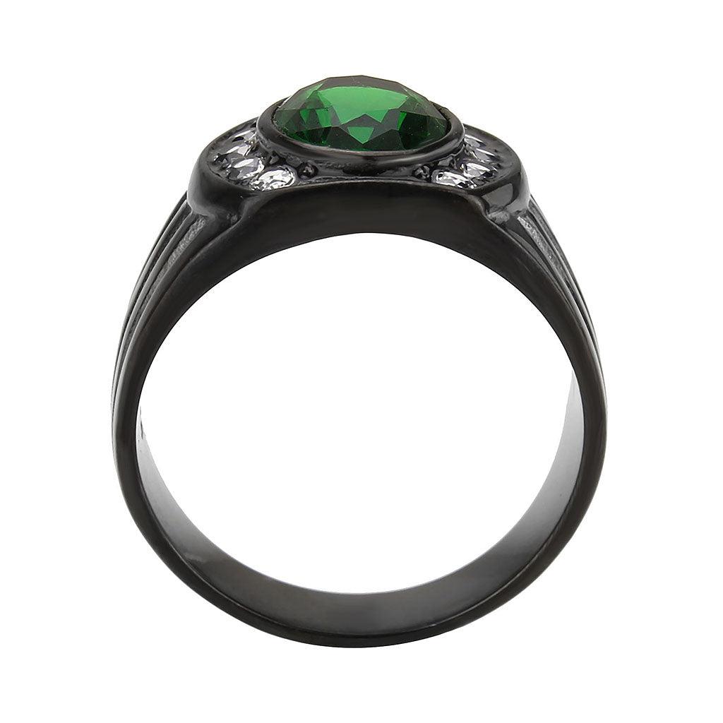 Alamode IP Black (Ion Plating) Stainless Steel Ring with Synthetic in Emerald - Flyclothing LLC