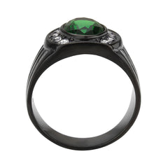 Alamode IP Black (Ion Plating) Stainless Steel Ring with Synthetic in Emerald - Flyclothing LLC