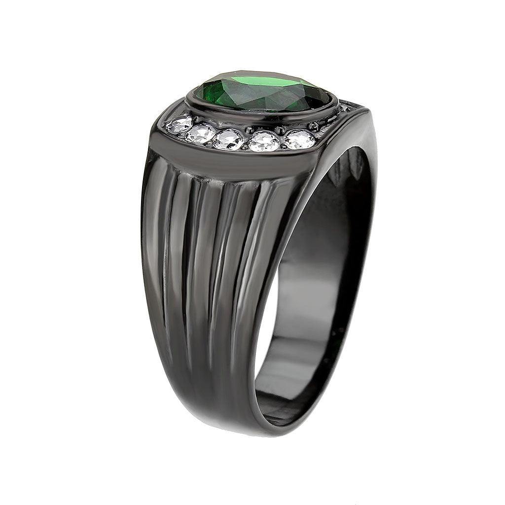 Alamode IP Black (Ion Plating) Stainless Steel Ring with Synthetic in Emerald - Alamode