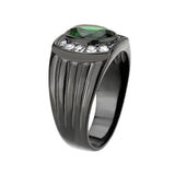 Alamode IP Black (Ion Plating) Stainless Steel Ring with Synthetic in Emerald - Alamode - Flyclothing LLC