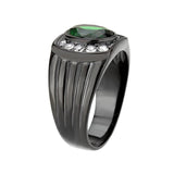Alamode IP Black (Ion Plating) Stainless Steel Ring with Synthetic in Emerald - Alamode