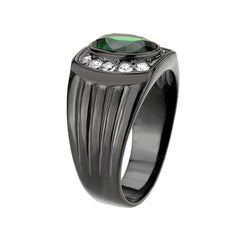 Alamode IP Black (Ion Plating) Stainless Steel Ring with Synthetic in Emerald - Alamode