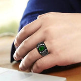 Alamode IP Black (Ion Plating) Stainless Steel Ring with Synthetic in Emerald - Alamode - Flyclothing LLC