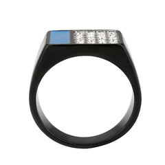 Alamode Two Tone IP Black (Ion Plating) Stainless Steel Ring with Top Grade Crystal in Clear - Flyclothing LLC