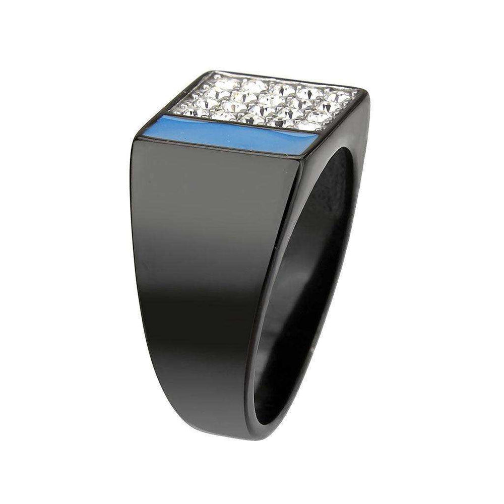 Alamode Two Tone IP Black (Ion Plating) Stainless Steel Ring with Top Grade Crystal in Clear - Alamode - Flyclothing LLC