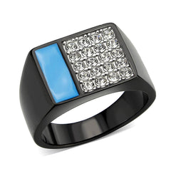 Alamode Two Tone IP Black (Ion Plating) Stainless Steel Ring with Top Grade Crystal in Clear - Flyclothing LLC