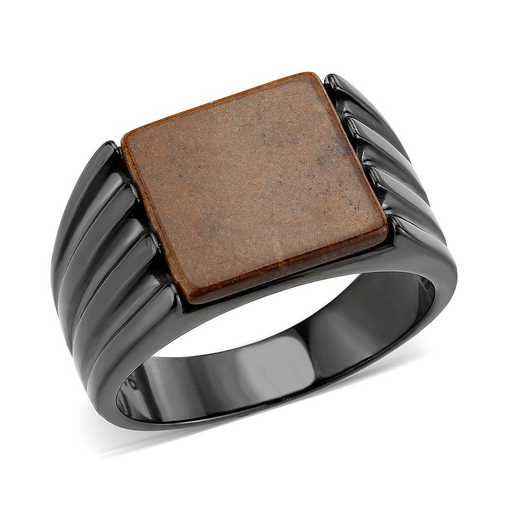 Alamode IP Black (Ion Plating) Stainless Steel Ring with Semi-Precious in Topaz - Flyclothing LLC