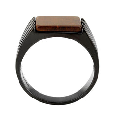 Alamode IP Black (Ion Plating) Stainless Steel Ring with Semi-Precious in Topaz - Flyclothing LLC